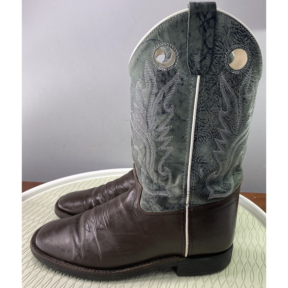 OLD WEST Women/Youth Leather Western Cowgirl Boots Cowboy Brown&Green Sz.6 D - Picture 3 of 12